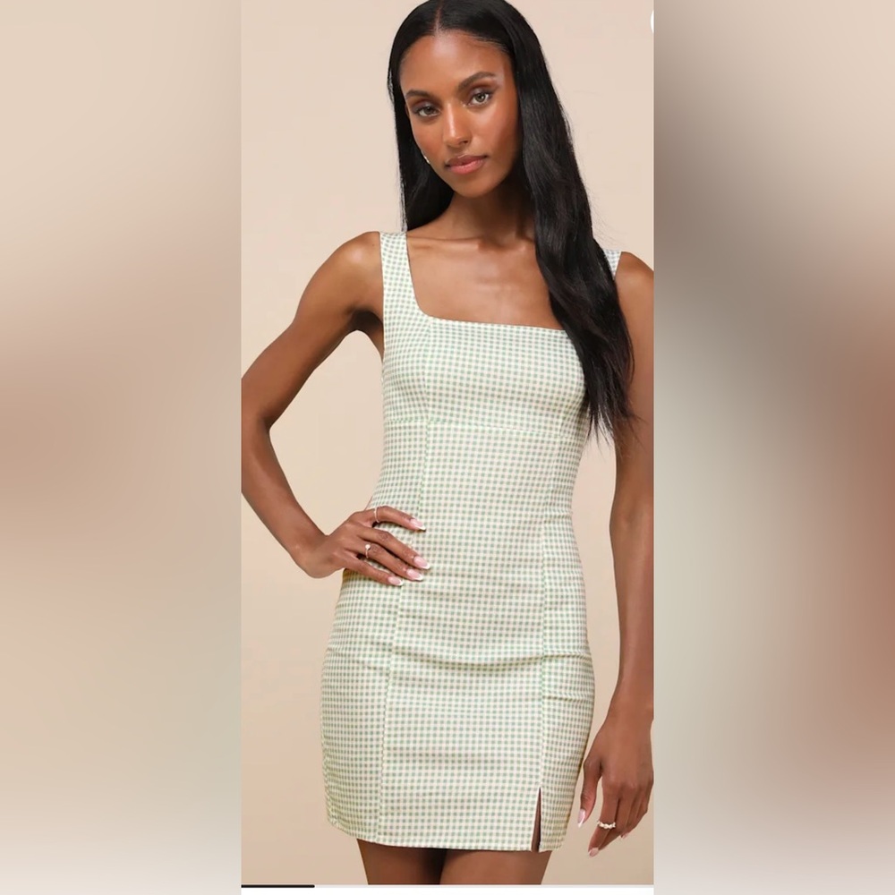 Lulu's Green Checkered Mini Dress